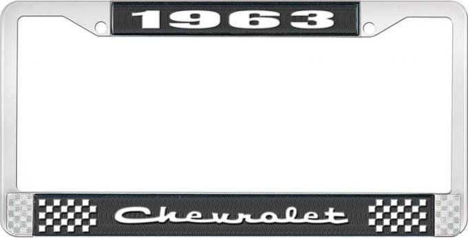 OER 1963 Chevrolet Style #2 Black and Chrome License Plate Frame with White Lettering LF2236302A