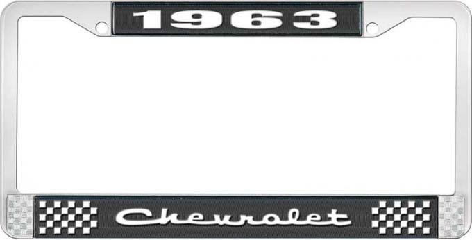 OER 1963 Chevrolet Style #2 Black and Chrome License Plate Frame with White Lettering LF2236302A