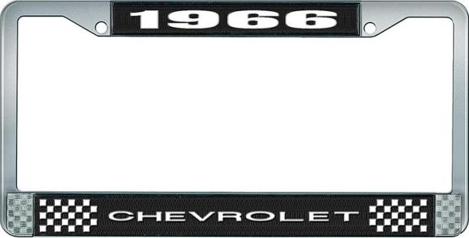 OER 1966 Chevrolet Style #1 Black and Chrome License Plate Frame with White Lettering LF2236601A