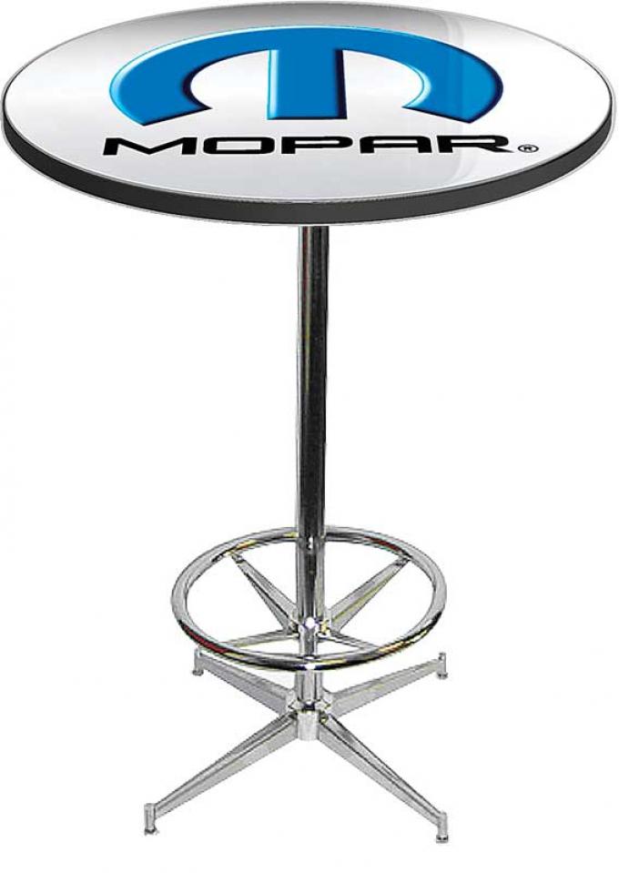 OER 2001-13 Style Mopar Omega Logo Pub Table With Chrome Base And Foot Rest MD673108